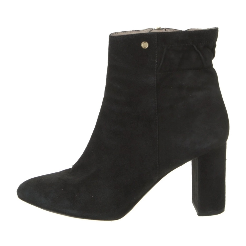 LOUISE ET CIE Sz US 7 Shayna Black Suede Side Zip Booties Orig $190 Exc Cond
